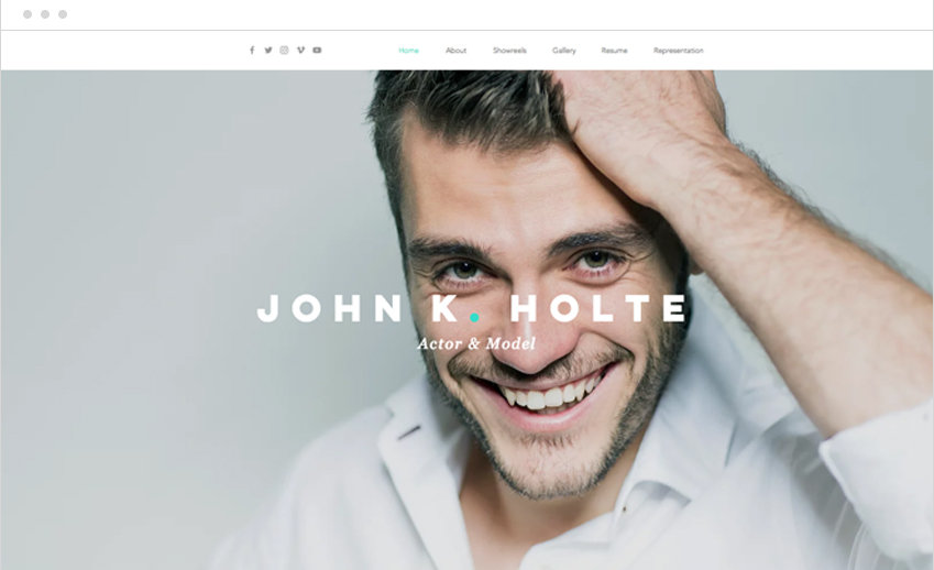 Official Wix student portfolio example showing a portrait website