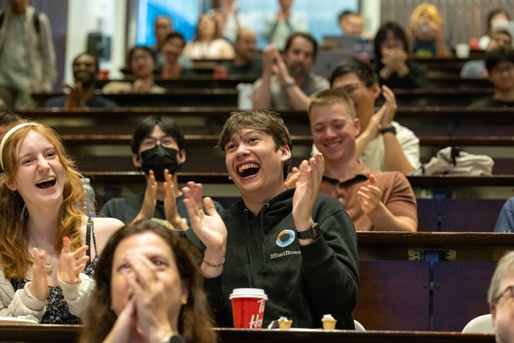 Students react to Tsimerman’s win at a U of T watch party.