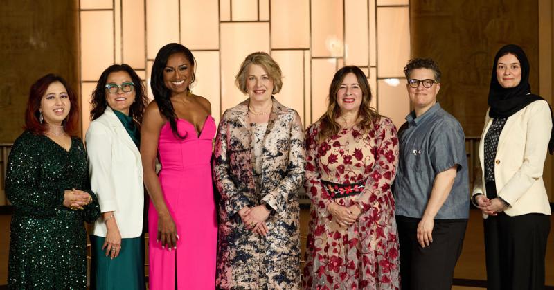 The seven alumni honoured at the 2026 YWCA Toronto Distinction Awards.