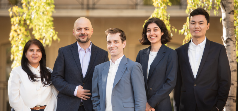 Cameron Stewart, centre, with the Mesosil team.