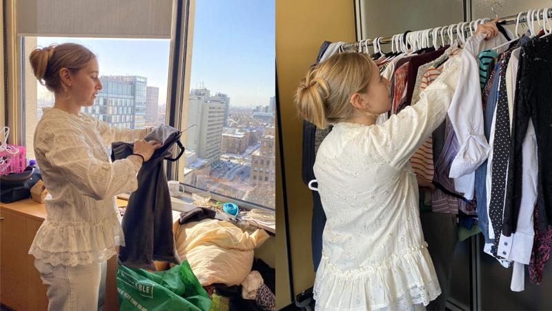 Volunteer Camille Beaulé sorts clothing at the Career Closet.